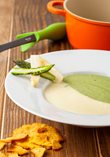 Two-colored asparagus cream with parmesan cookie